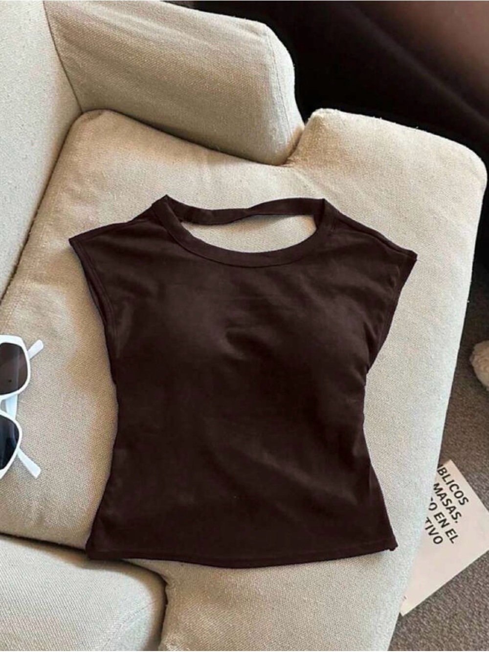 Dark Brown Backless Sleeveless Tank Top